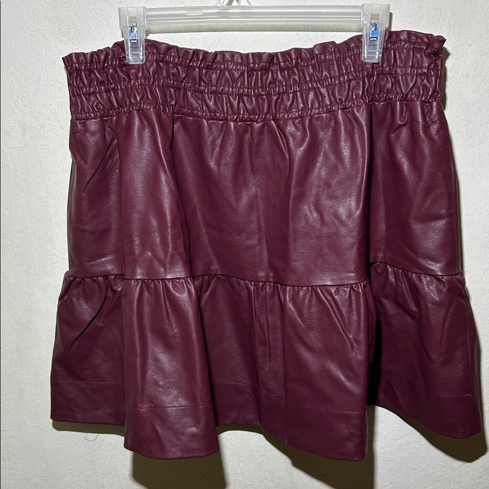 Anthropologie Somerset Vegan Leather Dark Plum Color Mini Skirt Size Large NWT - Picture 5 of 7